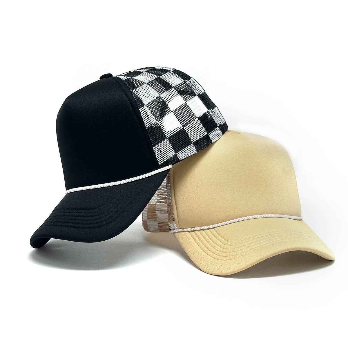 Checkerboard Mesh Trucker Hat Baseball Cap: Red