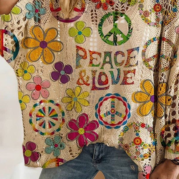 Floral Graphic Openwork Pullover: MULTI