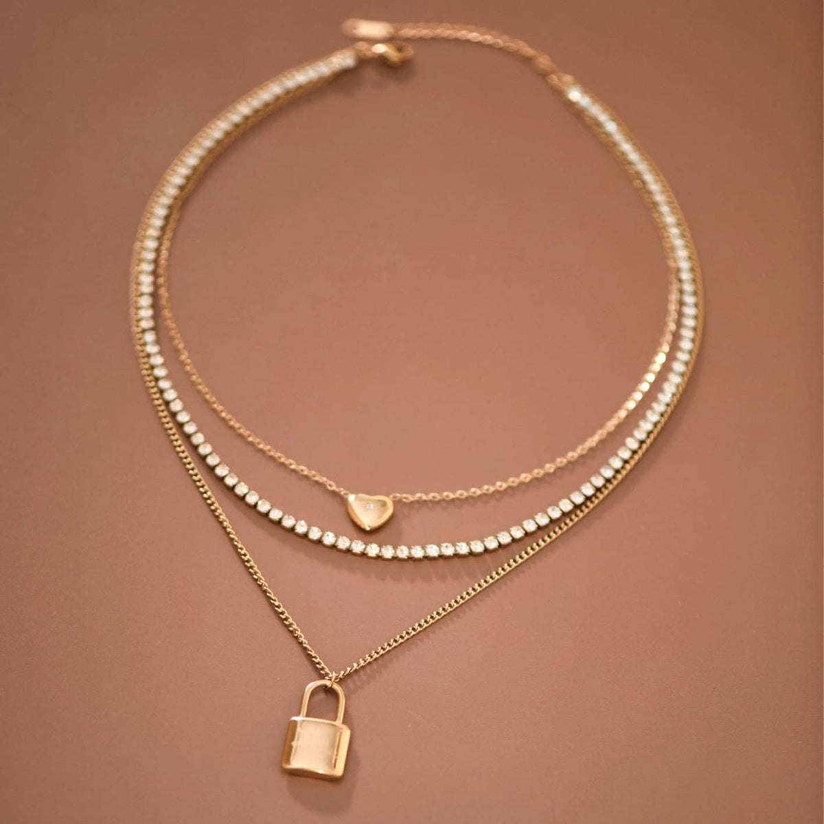 18K Gold Plated Stainless Steel Layered Lock Necklace