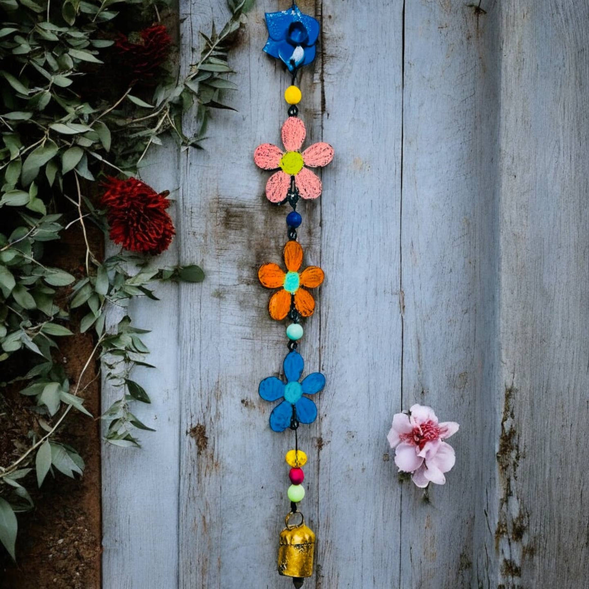 Metal Flower wind chime bell ornament gardener botanical USA