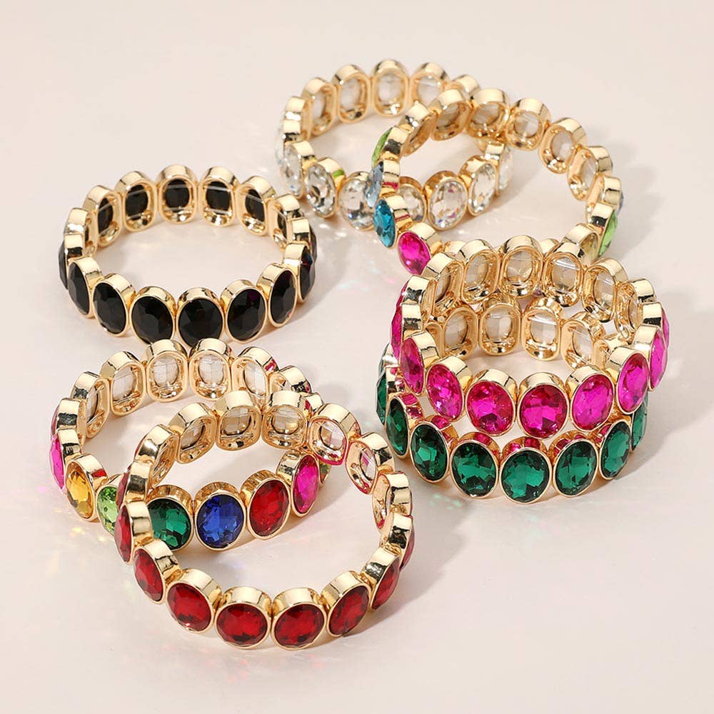 Oval Faceted Stone Beaded Stretch Evening Bracelet: Light,Multi