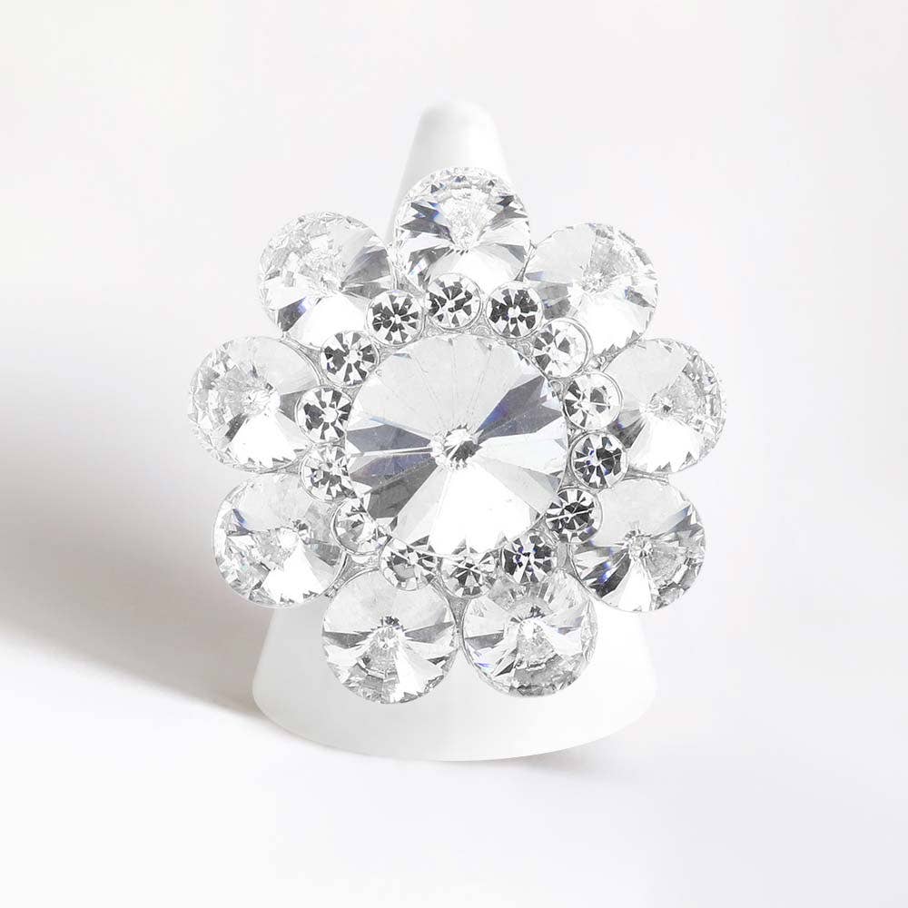 Round Crystal Flower Stretch Ring: Gold