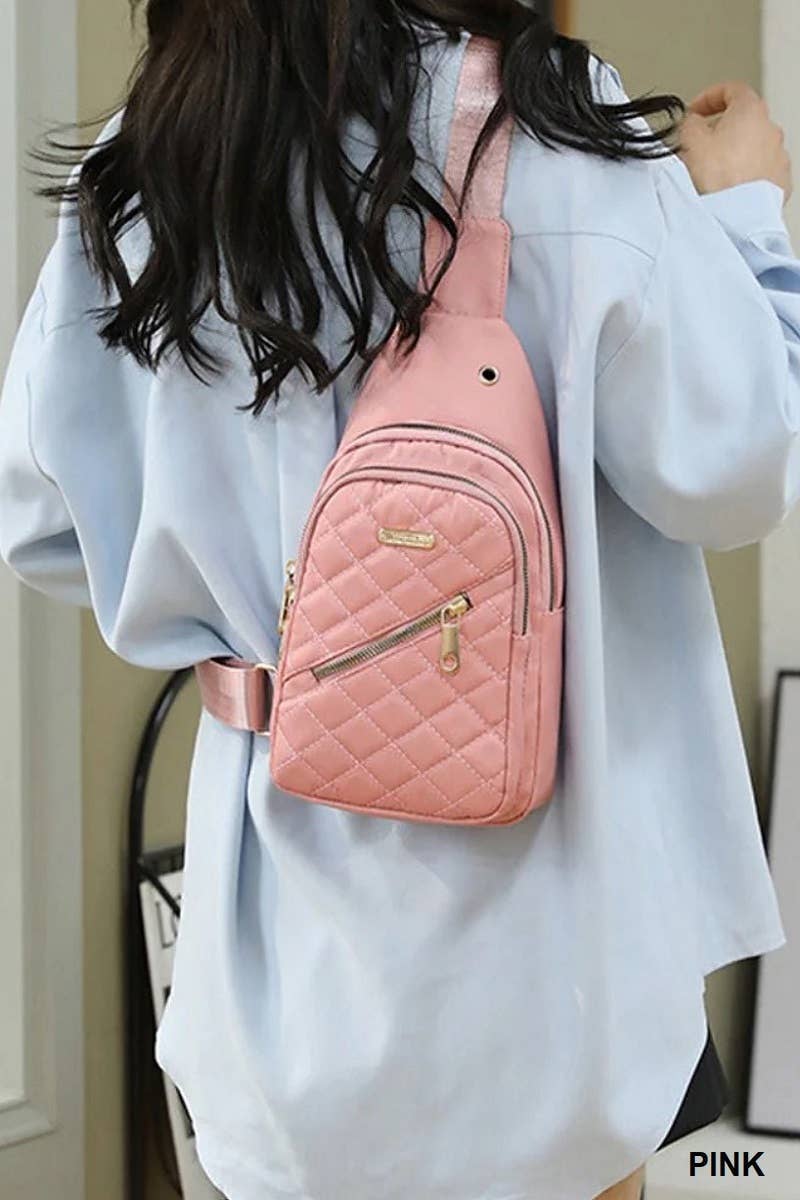 Quilted Multi-pocket Crossbody Sling Bag: BLACK / 1 (ONE SIZE)