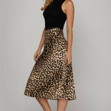 SATIN LEOPARD PRINT A LINE MIDI SKIRT: MOCHA - Candle Queen Candles
