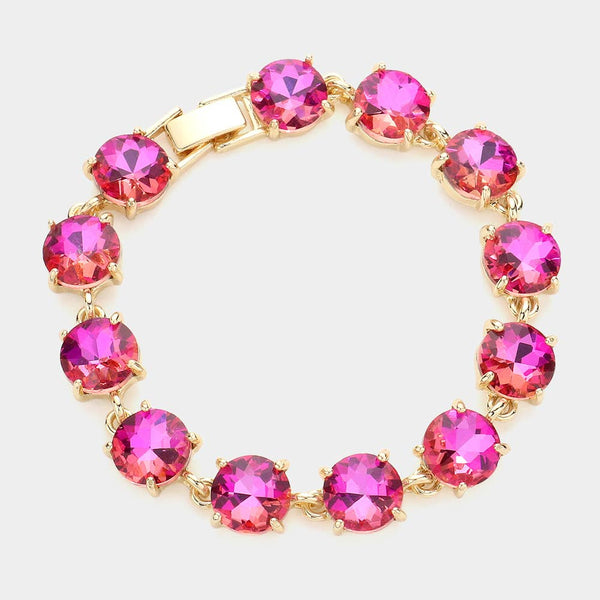 Round Stone Link Evening Bracelet: AB,Dark,Pink