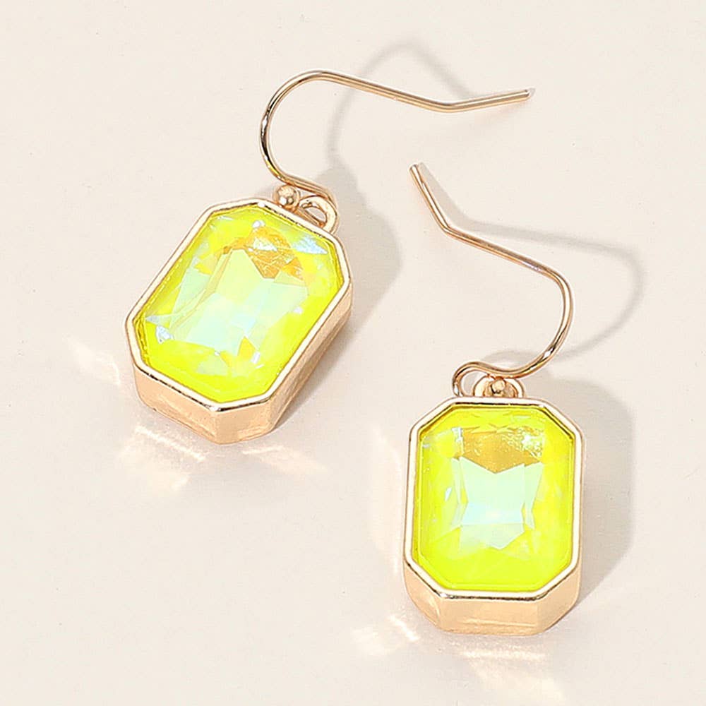Iridescent Faceted Drop Dangle Earrings: Clear,Gold