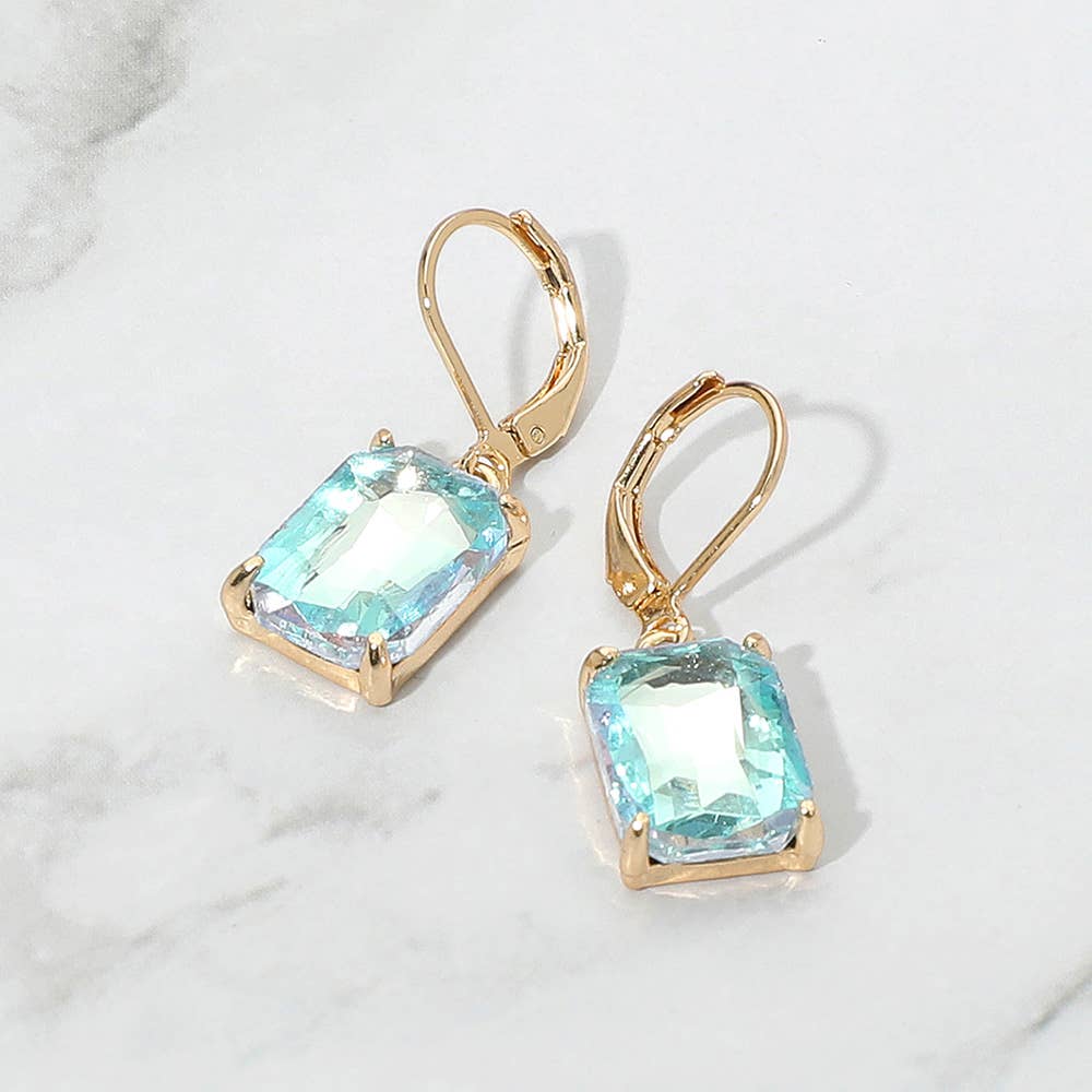Rectangular Glass Stone Drop Dangle Earrings: Clear,Silver