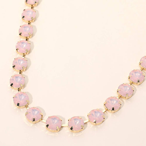Round Cut Stone Cluster Link Evening Necklace: Gold,Opal,Pink