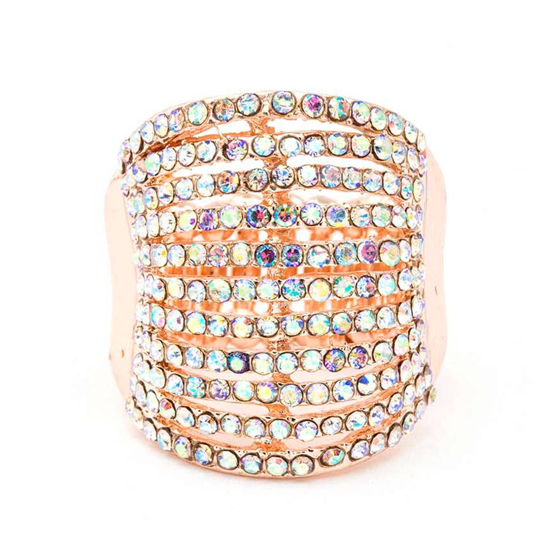 Layered Crystals Stretch Ring: Rosegold/AB
