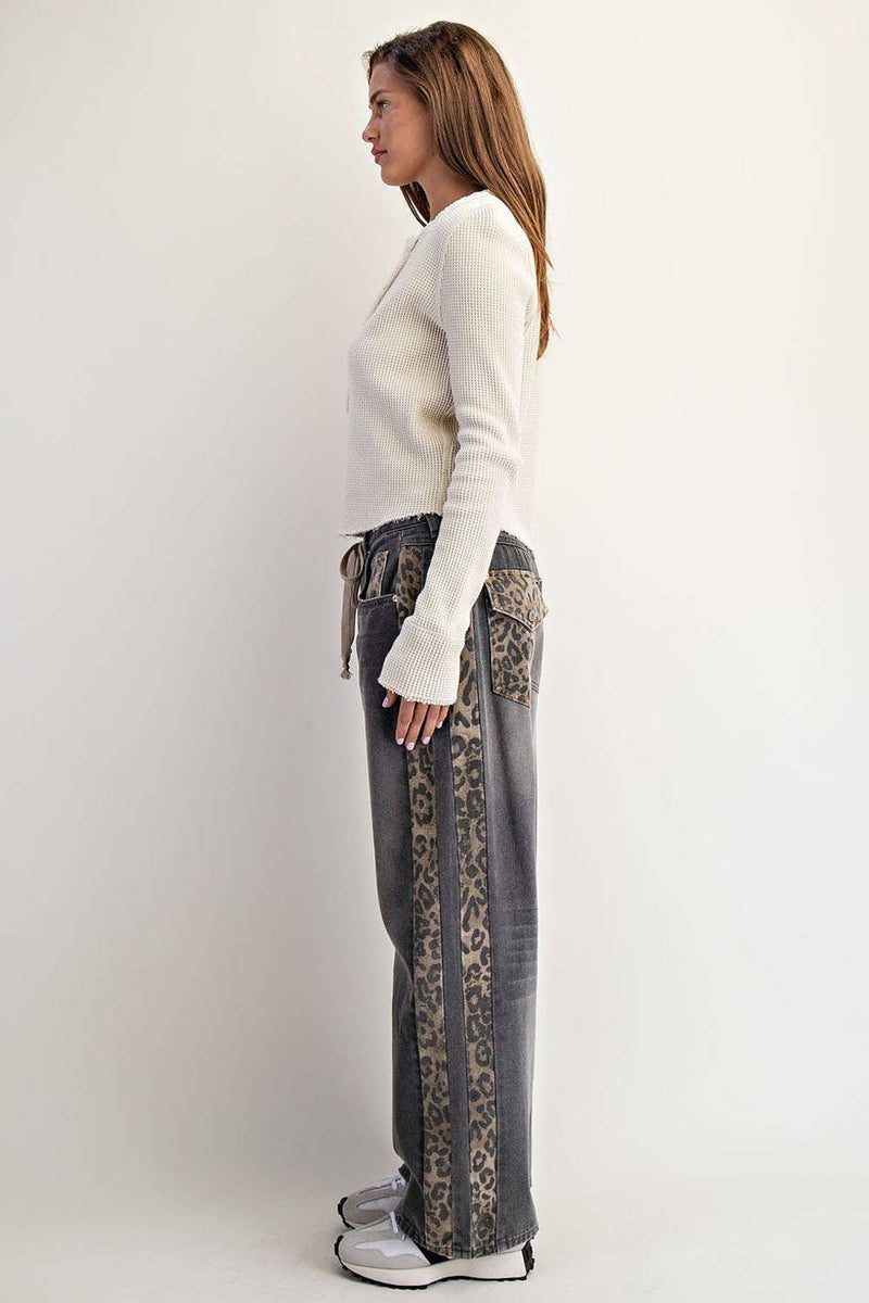 MINERAL WASHED LEOPARD PANEL DRAWSTRING PANTS: DUSTY LEOPARD - Candle Queen Candles