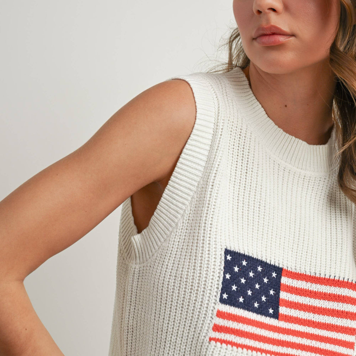 AMERICAN FLAG KNITTED SWEATER SLEEVELESS TOP