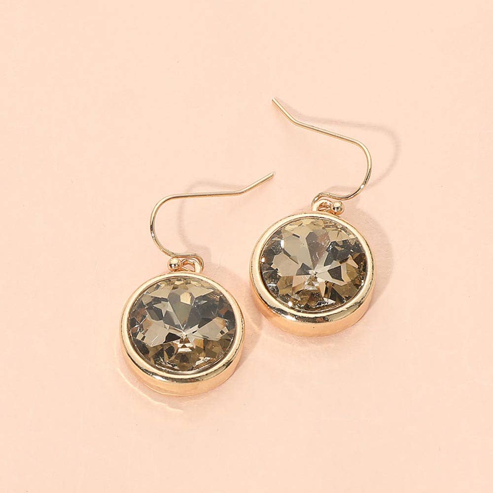 Round Faceted Stone Drop Dangle Earrings: Gold,White