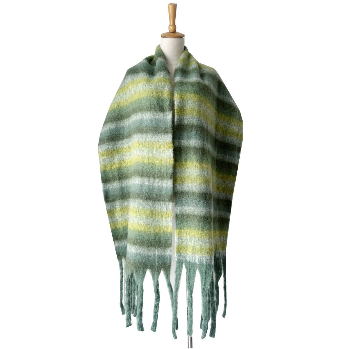 Multicolor stripe cozy soft fringe scarf wrap: Beige / M