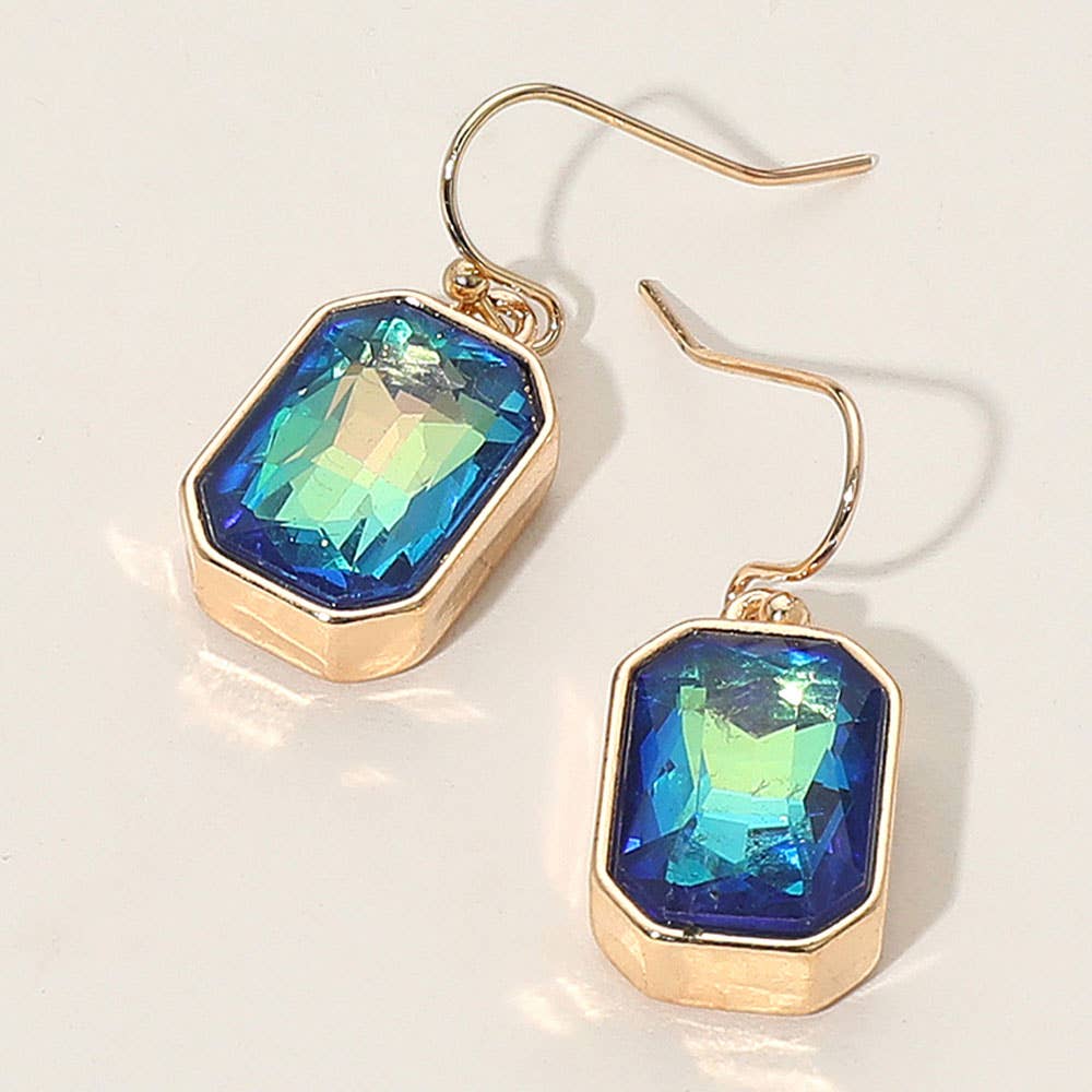 Iridescent Faceted Drop Dangle Earrings: Black Diamond,Gold