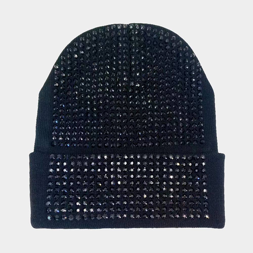 Studded Solid Knit Beanie Hat: Red