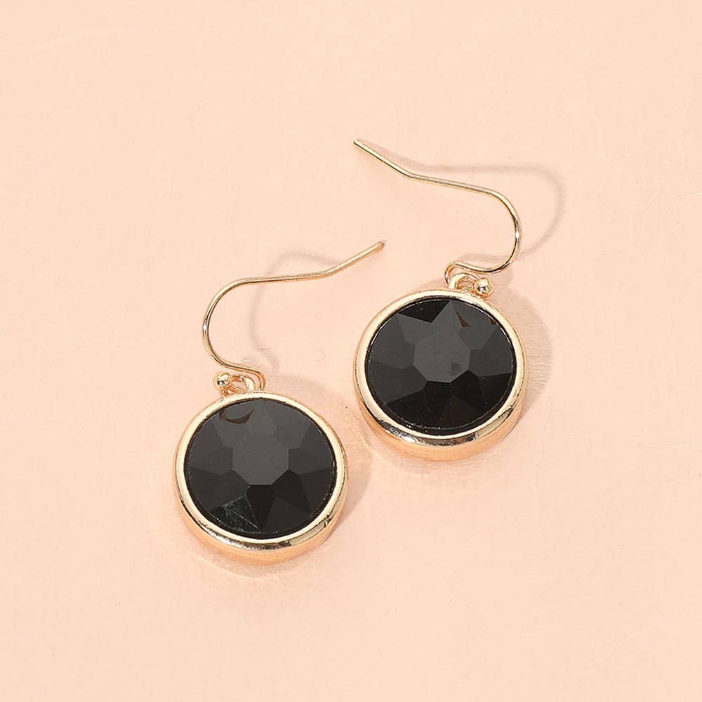 Round Faceted Stone Drop Dangle Earrings: Gold,White