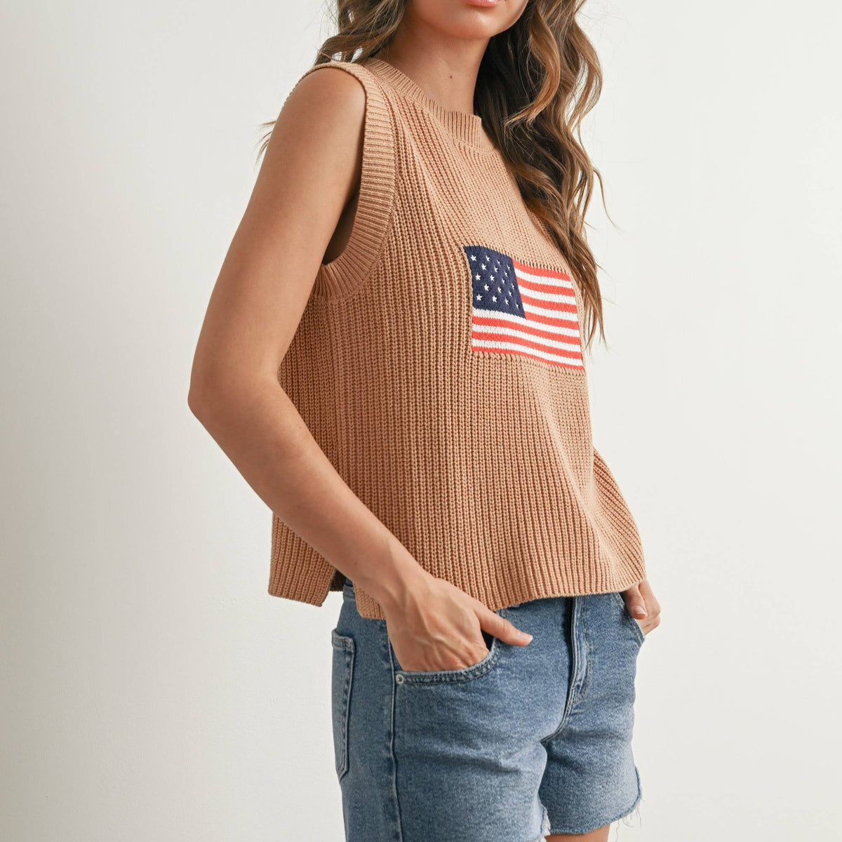 AMERICAN FLAG KNITTED SWEATER SLEEVELESS TOP