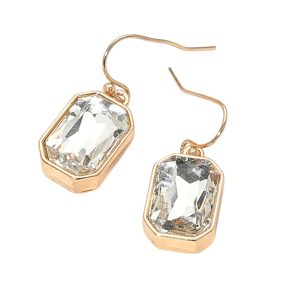 Iridescent Faceted Drop Dangle Earrings: Clear,Gold