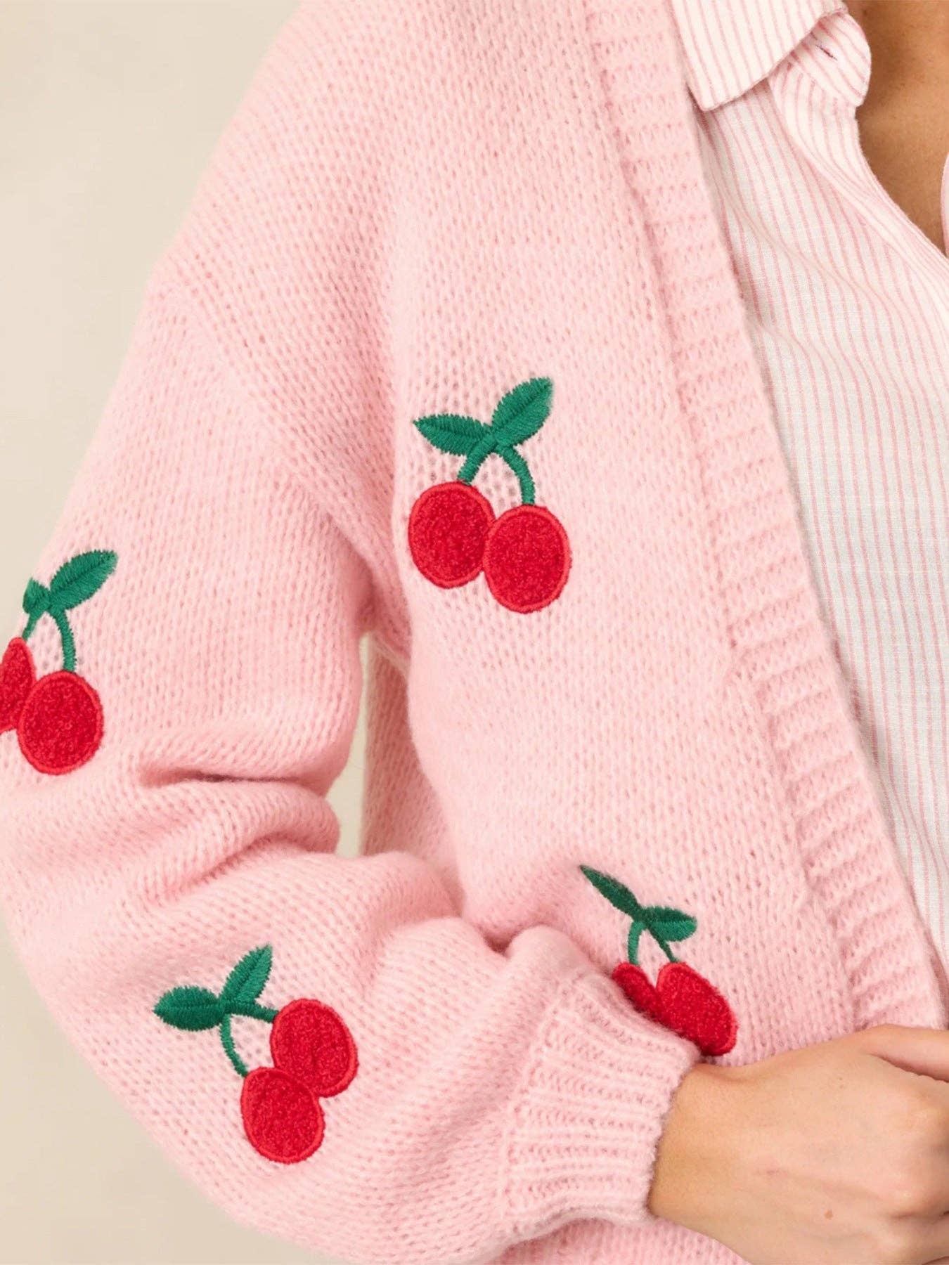 Cherry Embroidery Pink Sweater Cardigan – Candle Queen Candles