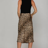 SATIN LEOPARD PRINT A LINE MIDI SKIRT: MOCHA - Candle Queen Candles