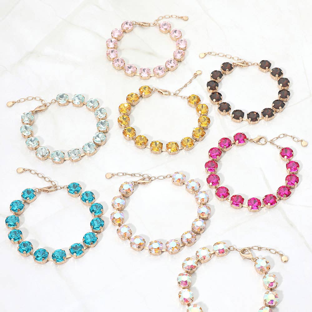 Round Stone Cluster Link Bracelet: Fuchsia