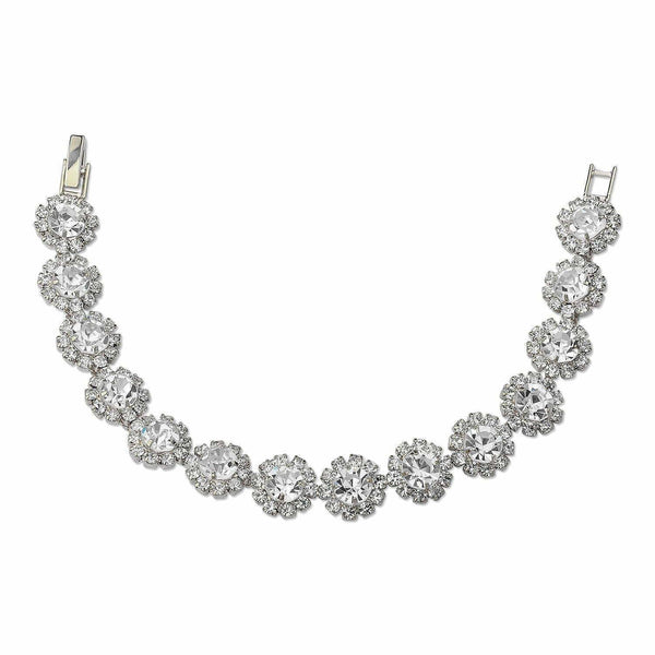 Sunflower Theme Rhinestone Link Bracelet: Silver-Clear
