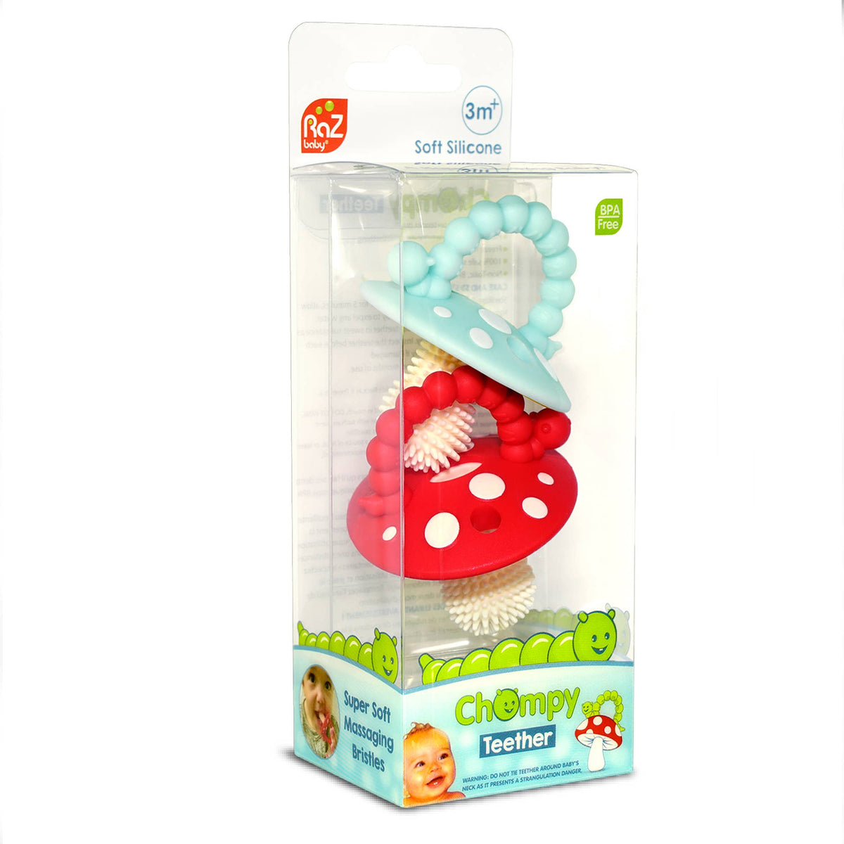 Chompy Mushroom Silicone Teether - 2PK: Red/Green