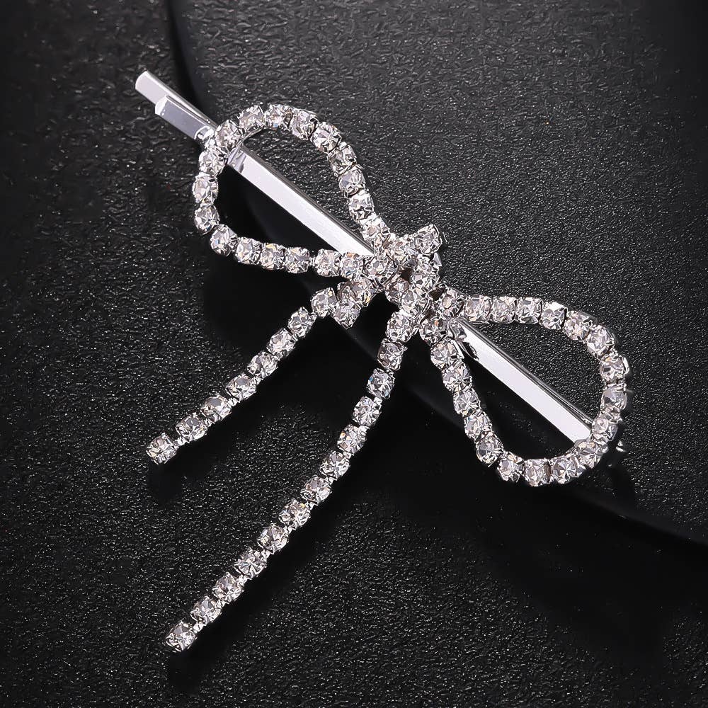 Sweet rhinestone bow hairpin diamond tassel ribbon hairpin: Gold