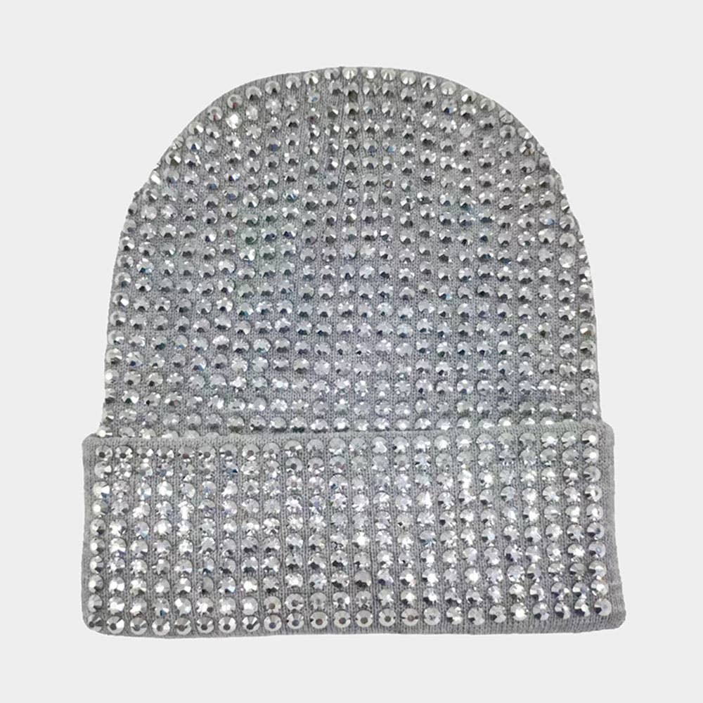 Studded Solid Knit Beanie Hat: Red