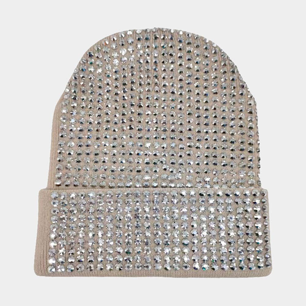 Studded Solid Knit Beanie Hat: Red