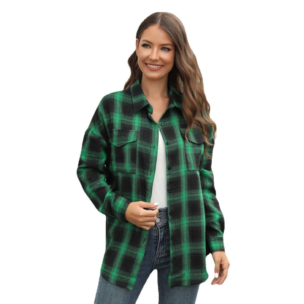 Plaid Button-Up Shirt Jacket: Pink / L