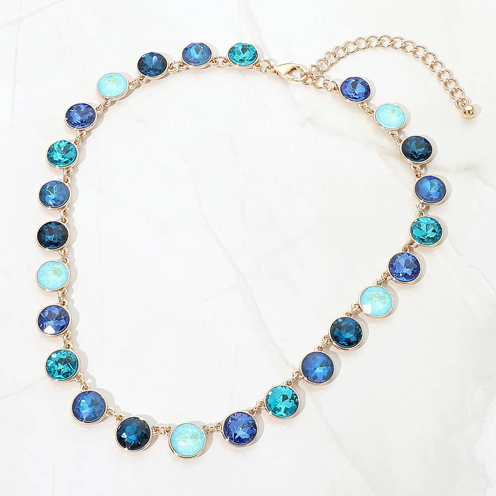 Round Colorful Stone Charm Station Necklace: Green,Multi