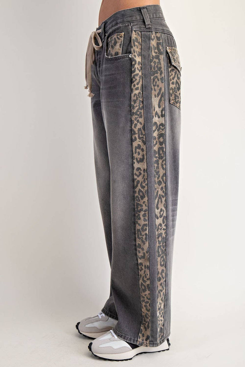MINERAL WASHED LEOPARD PANEL DRAWSTRING PANTS: DUSTY LEOPARD - Candle Queen Candles