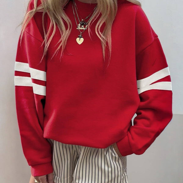 Athleisure Color Block Pullover Striped Sweatshirt: Red / L