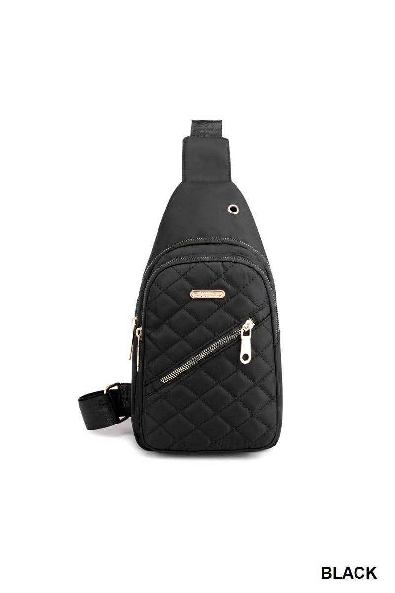 Quilted Multi-pocket Crossbody Sling Bag: PURPLE / 1 (ONE SIZE)