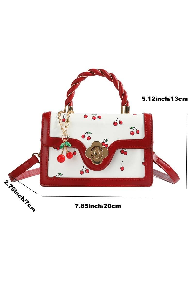 Cherry Pattern Vegan Leather Shoulder Hand Bag: BLACK / 1 (ONE SIZE)