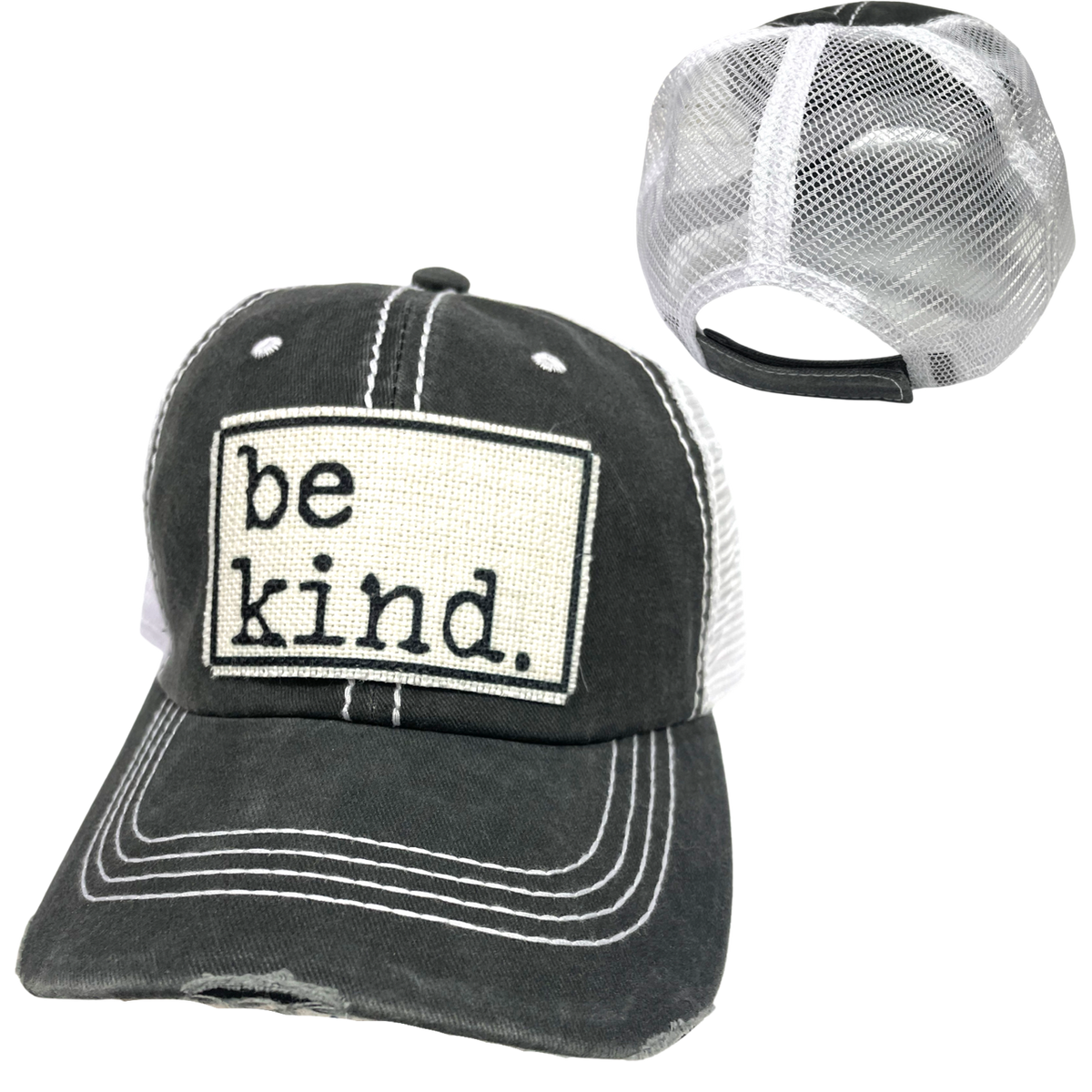 BE KIND HAT: Charcoal Gray w/ coffee mesh