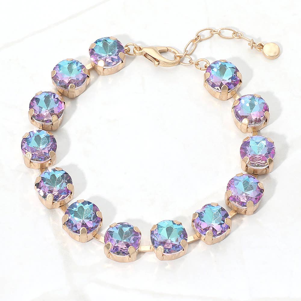 Round Stone Cluster Link Bracelet: Fuchsia