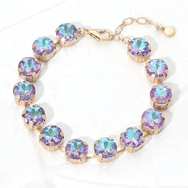 Round Stone Cluster Link Bracelet: Aqua,Pink