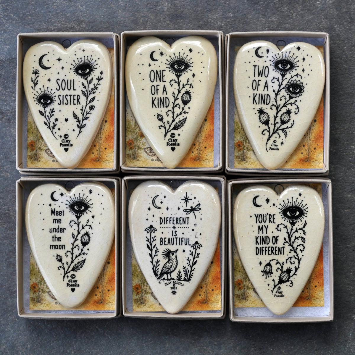 One of a Kind, handmade USA, boxed gift, clay
