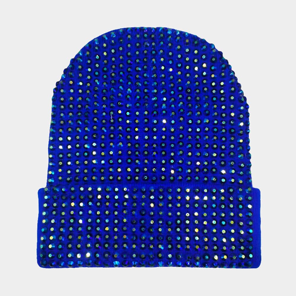 Studded Solid Knit Beanie Hat: Red