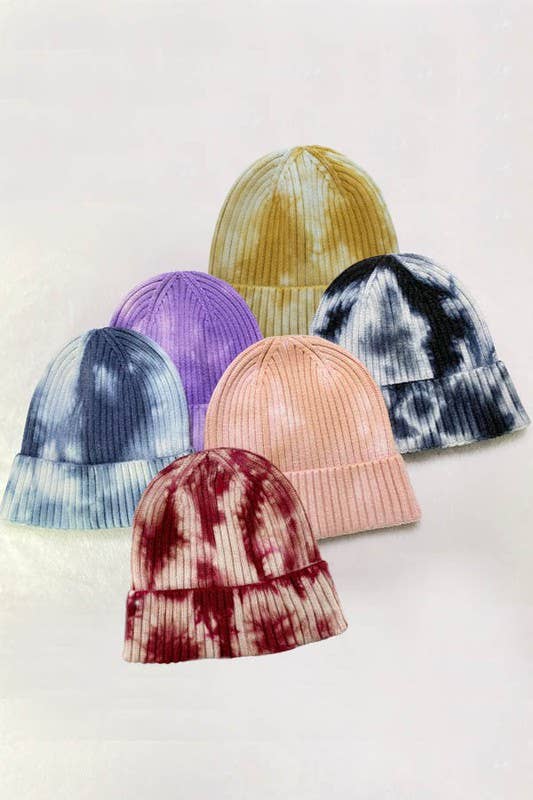 Women Tie-dye Beanie - Double Layer for Cold Weather: Burgundy