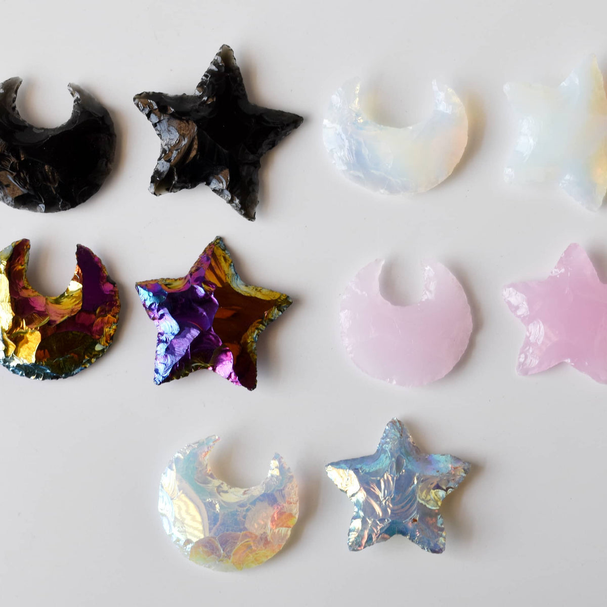 Flat Stars & Moon Shaped Gemstone Arrowhead: Aura Quartz / 1 Moon
