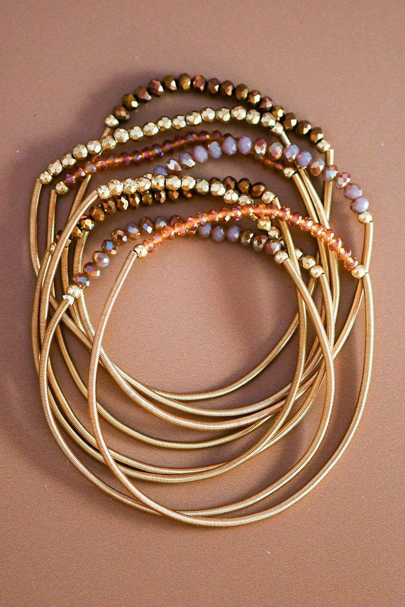 Boho Layered Spring Coil Guitar String Bracelet Set: Brown