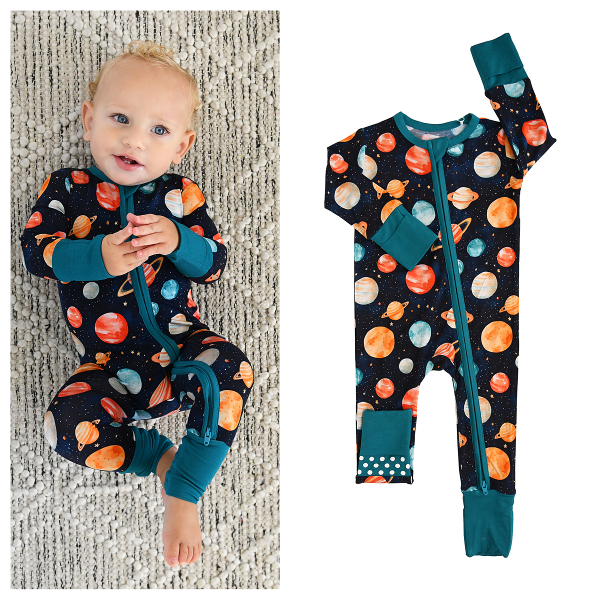 Harrison ZIP Bamboo One Piece Baby Outfit: 6-12m