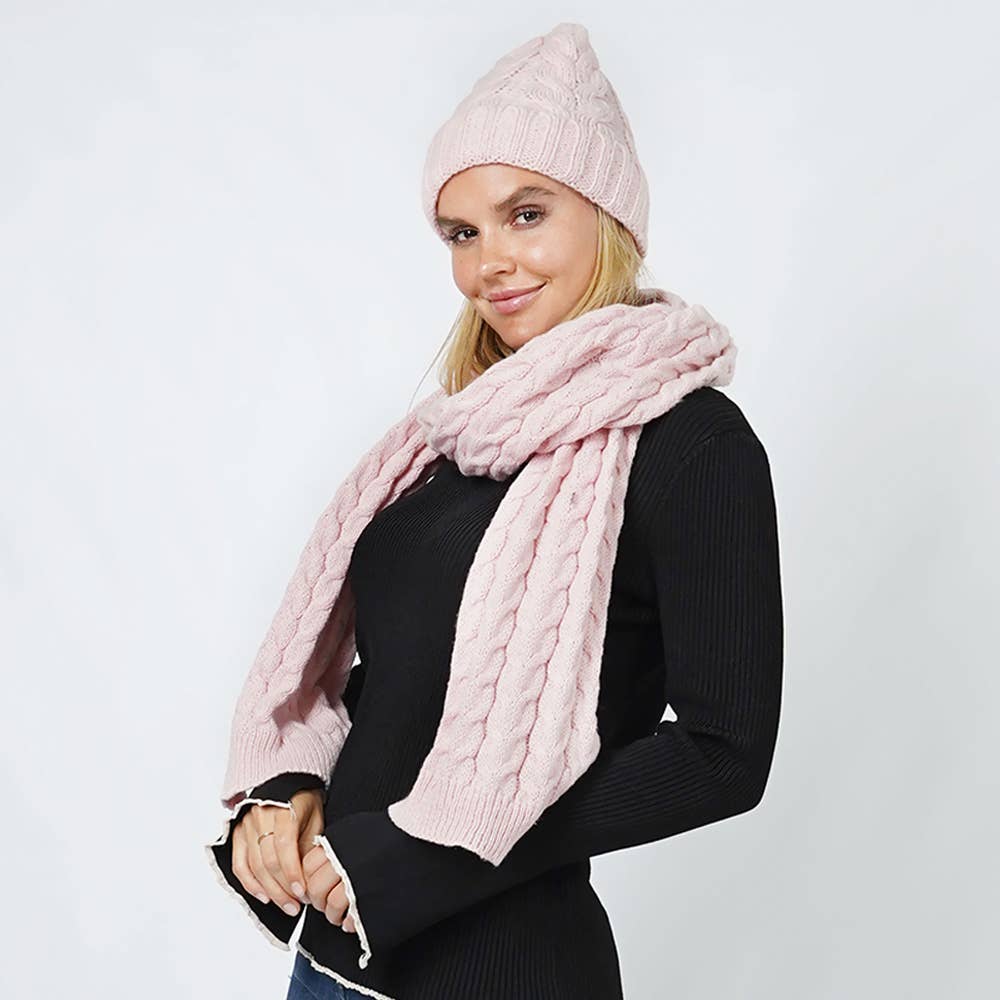 Cable Knit Beanie & Scarf Winter Set
: Fu