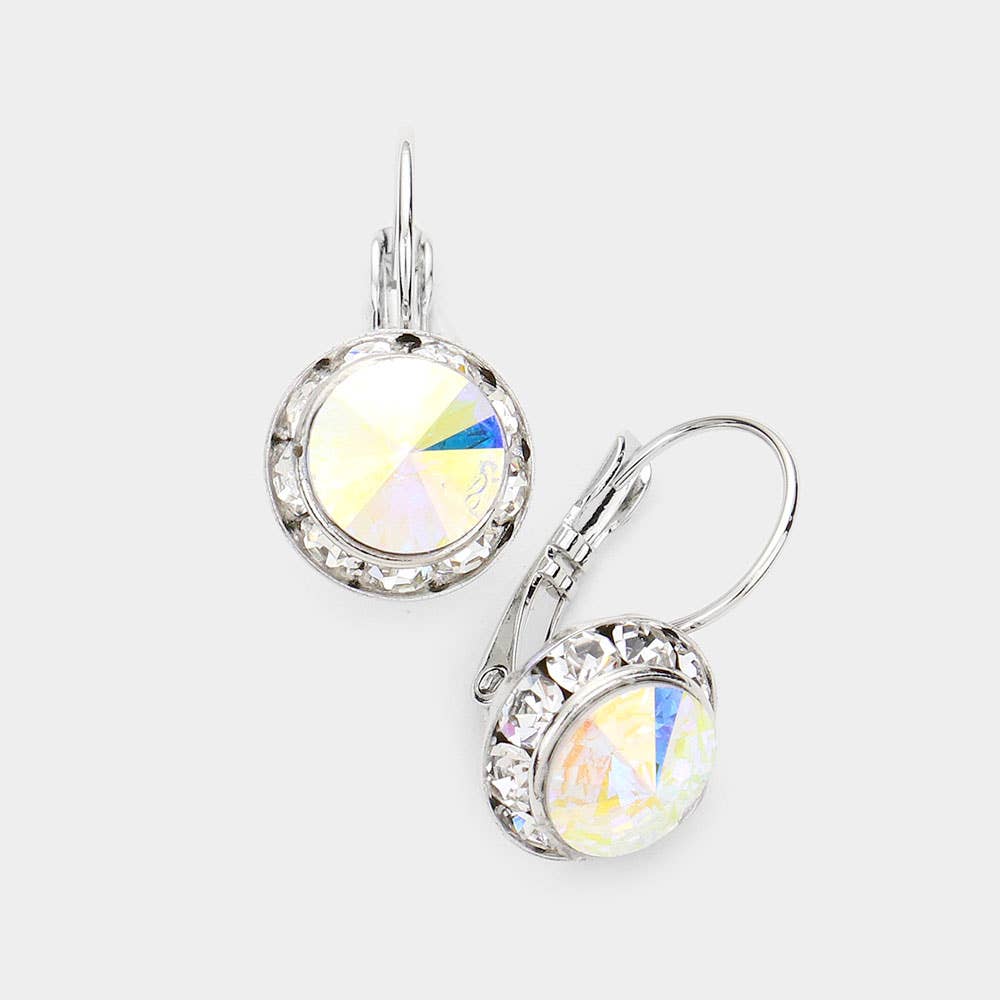 Rivoli Cut Genuine Crystal Lever Back Earrings: AB