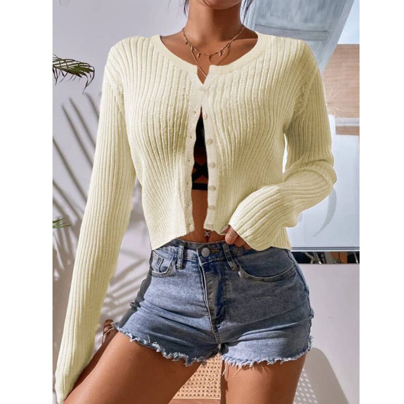 Thin Slim-Fit Vertical Lines Short Cardigan: Green / M