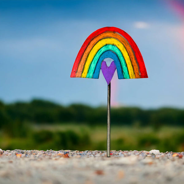 Rainbow heart plant stakes garden stake  lawn stake recycled