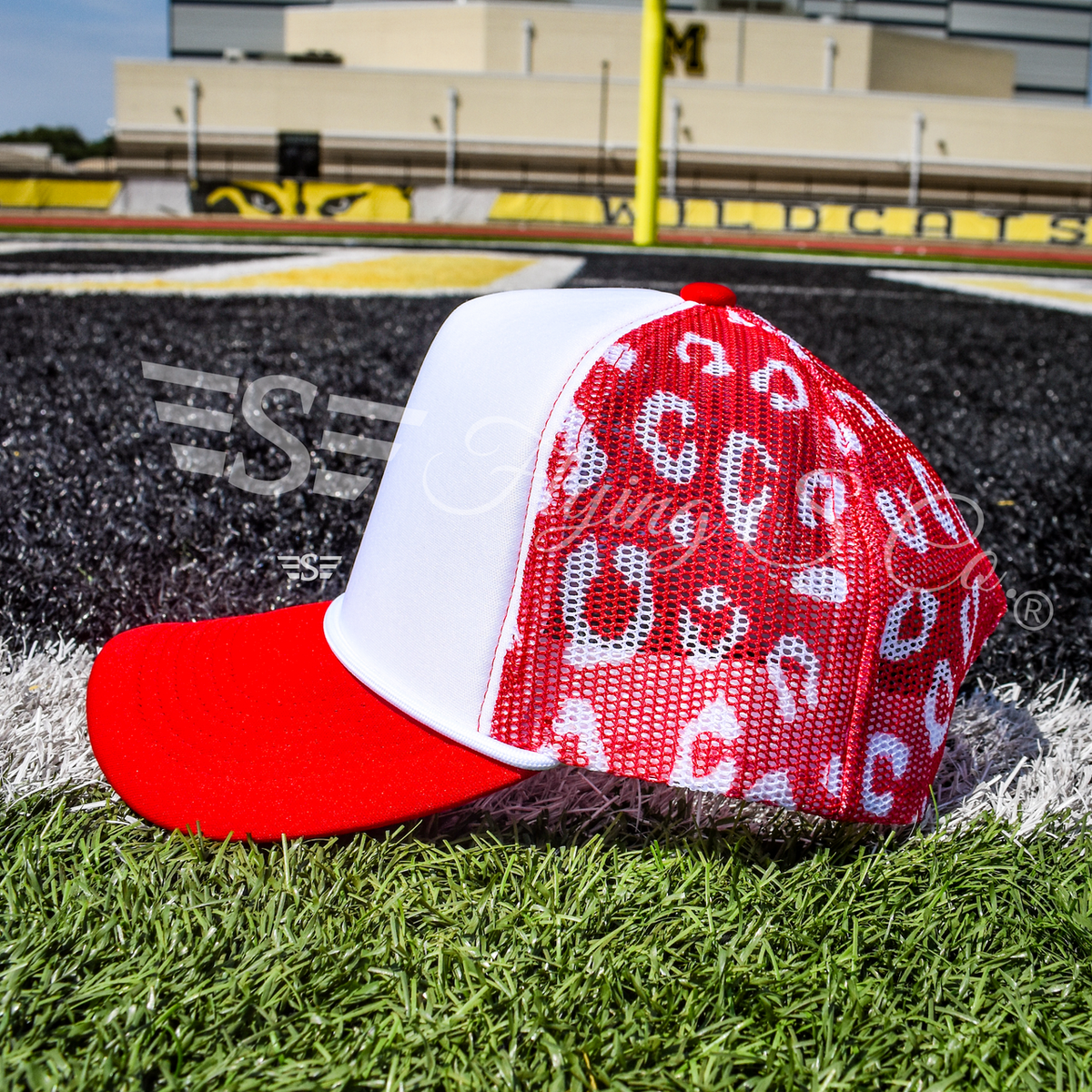 White Front Leopard Magna Pony™ Mesh Foam Trucker Hat: Red
